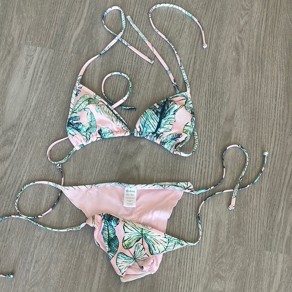 Eidon Pink with Green Tropical Leaves Bikini